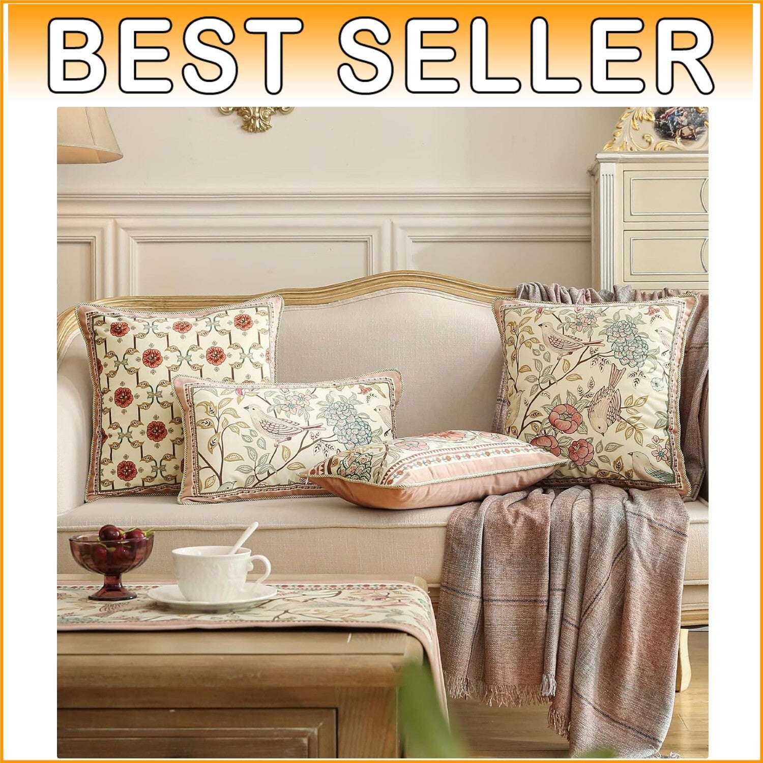 Elegant 4-Piece Machine Washable Velvet Pillow Covers - Bird & Floral Themes