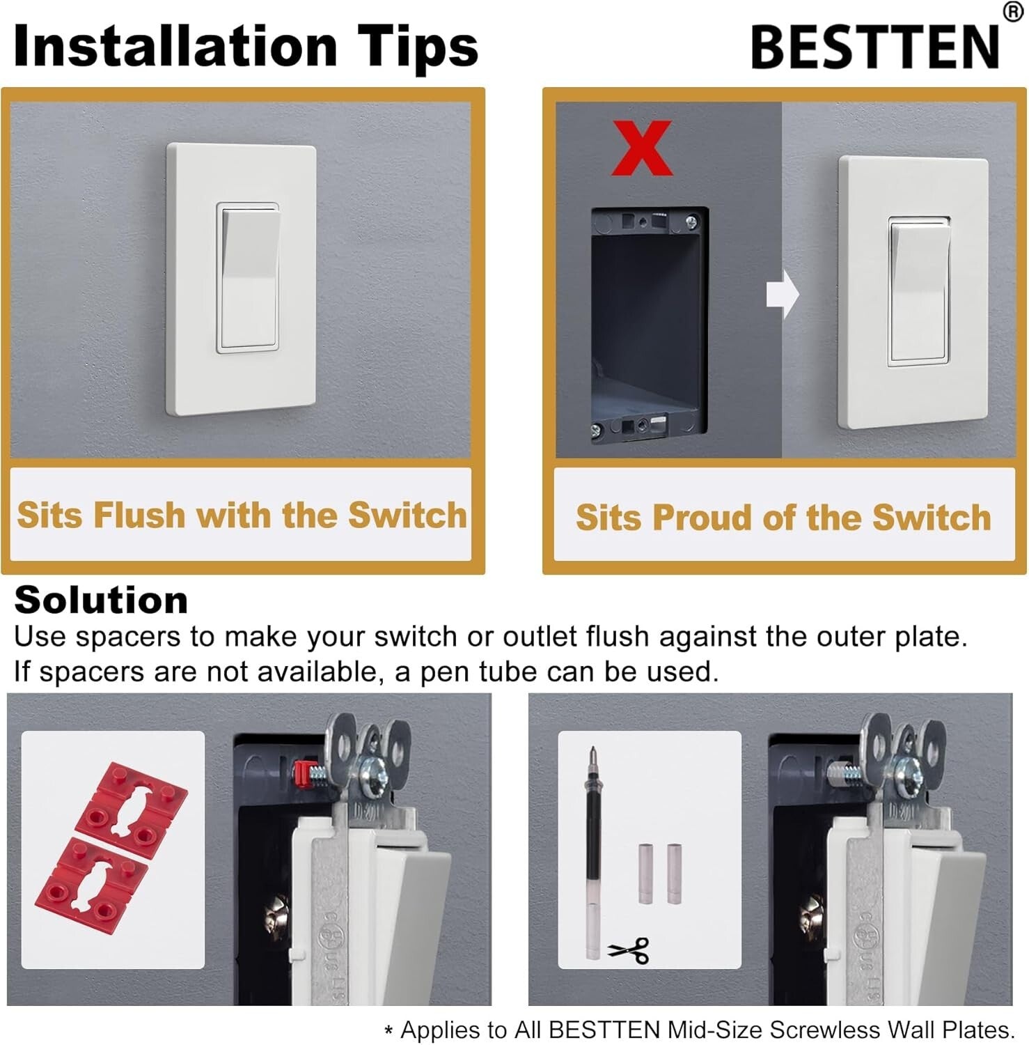 40-Pack Screwless Decorative Outlet Covers - Mid Size Glossy Off White Plates