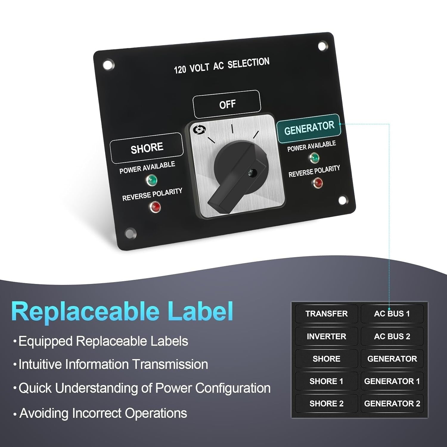 Compact Rotary Selector Switch - 120V 30A with Reverse Polarity Indicator