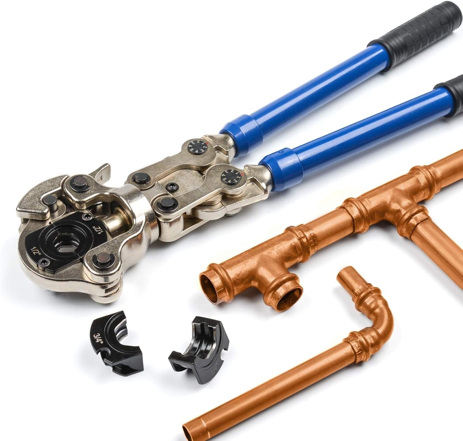 Premium Copper Crimping Tool with 1/2, 3/4, & 1-Inch Jaws for Quick Connections