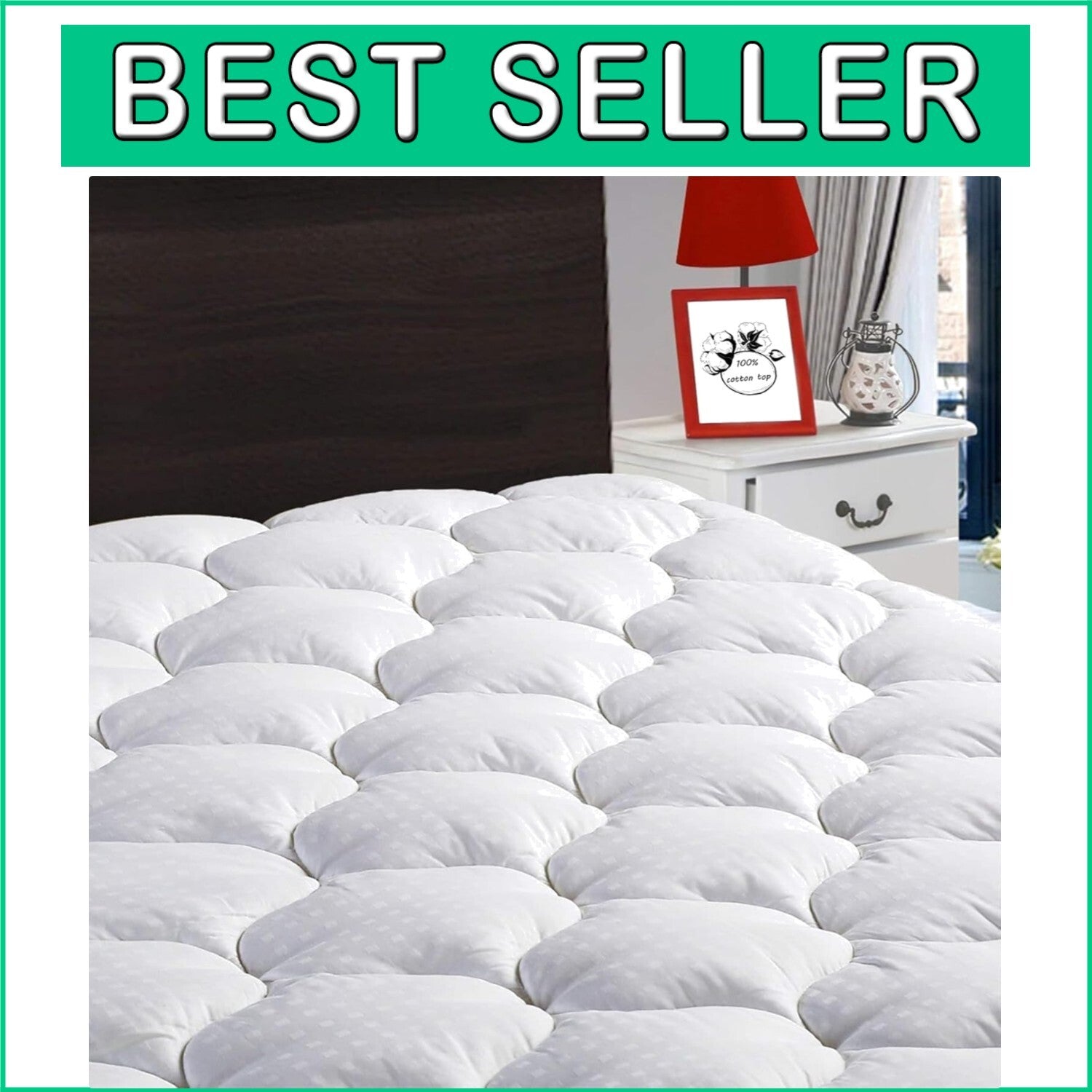 Full Mattress Protector with Deep Pocket & Soft Cooling Pillow Top - 100% Cotton