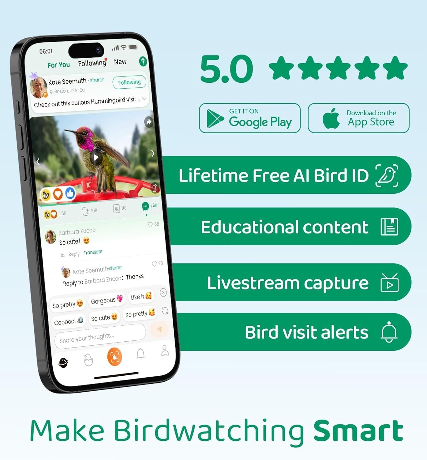 Interactive Hummingbird Feeder with HD Camera & Ant Moat - Gift for Bird Lovers