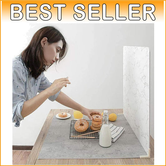 2 PCS White Marble & Cement Photo Backdrop Boards with Brackets for Photography