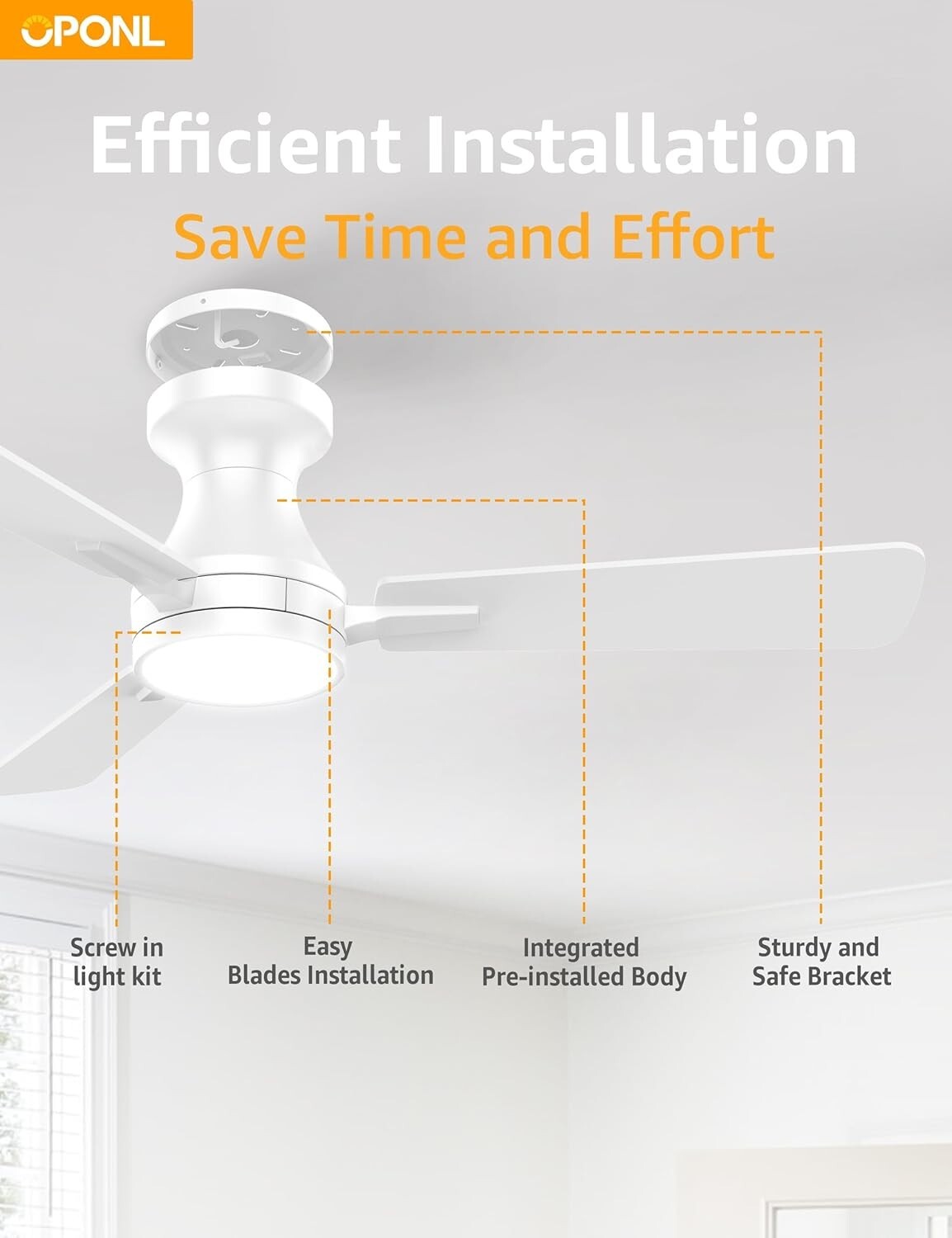 Energy Efficient Dimmable Ceiling Fan with Remote Control & Reversible Blades