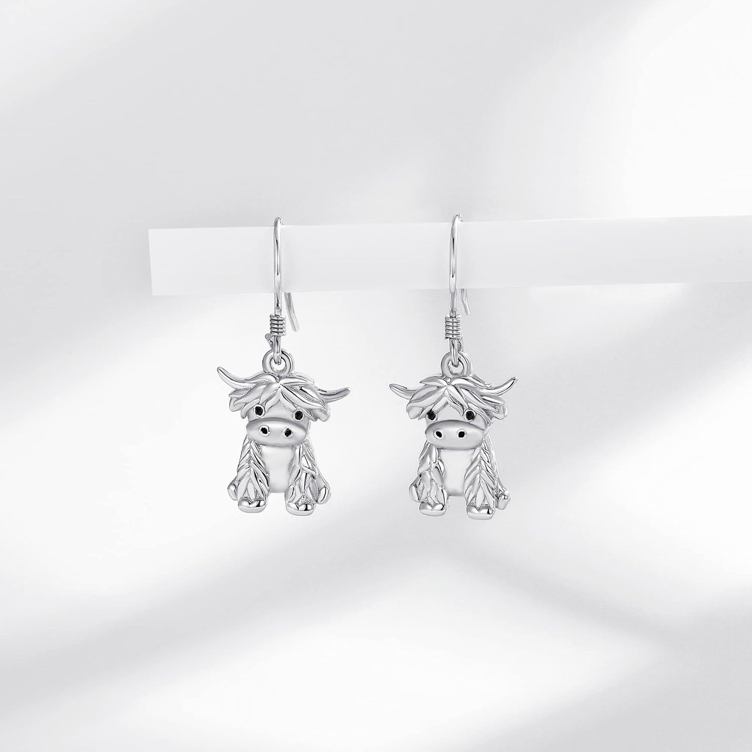 925 Sterling Silver Highland Cow Dangle Earrings - Unique Cow Jewelry for Women
