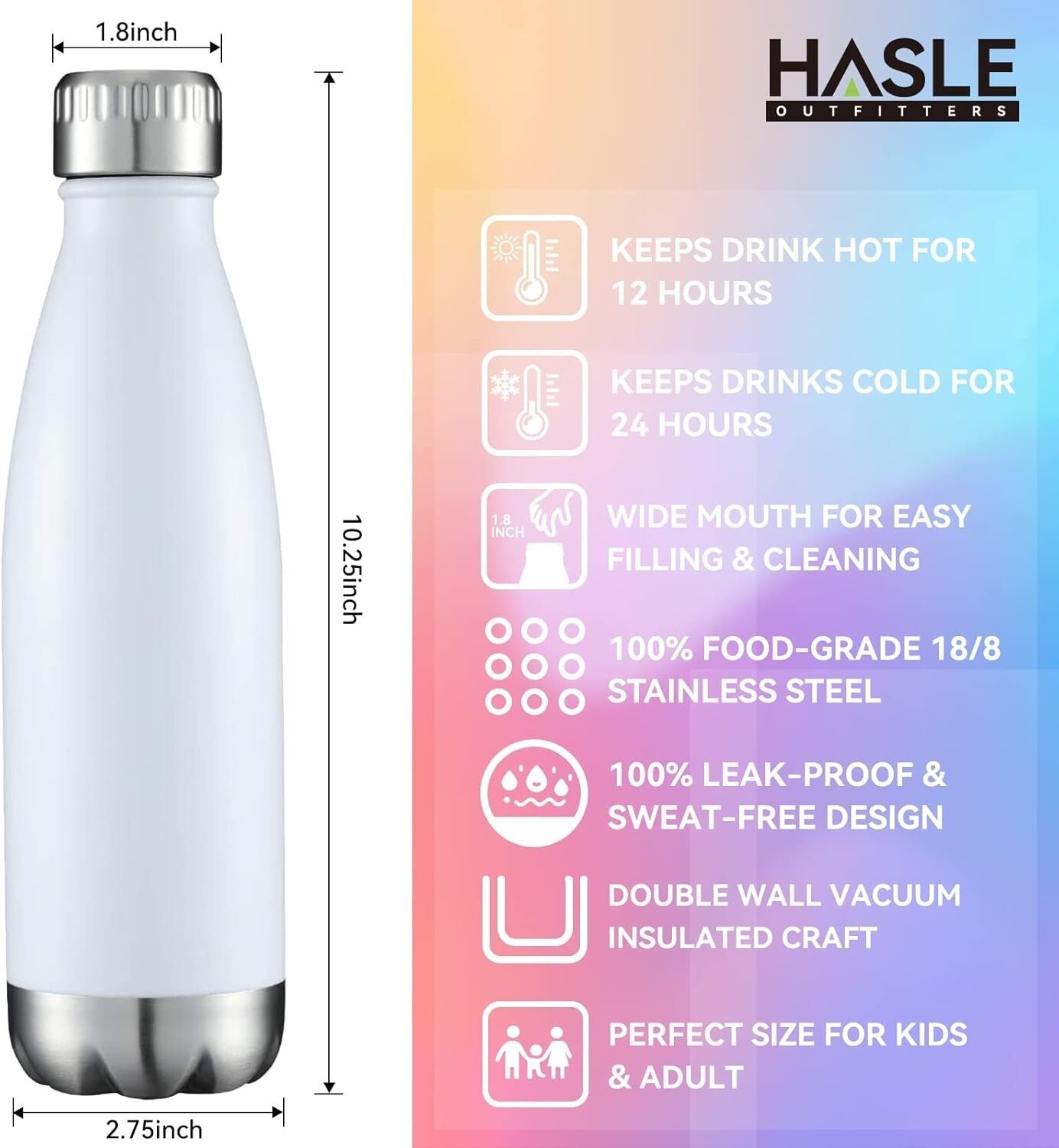 Vacuum Insulated 17oz White Water Bottles - Perfect for Outdoor Adventures