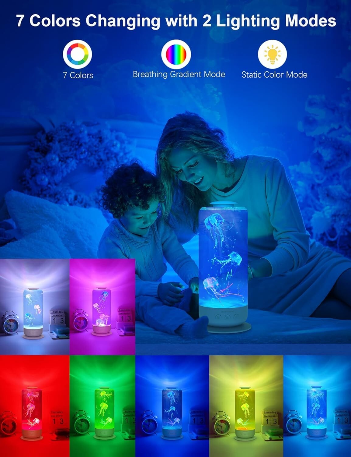 Dynamic Jellyfish Lamp for Home & Office, 4 Speed Modes and Color Changing Light