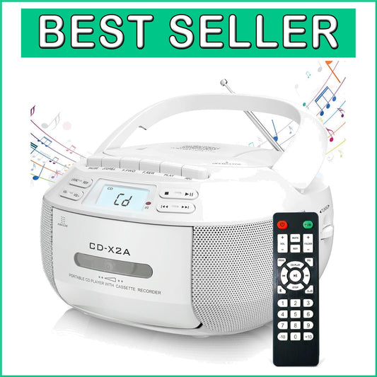 Bluetooth CD Player Boombox with AM/FM Radio, Tape Recording & Remote Control