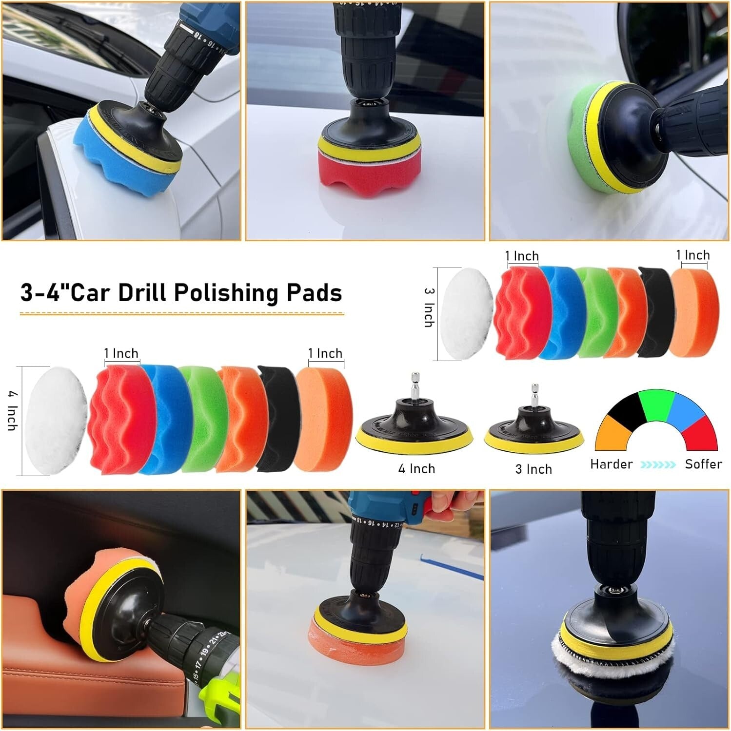 46PC Car Polishing and Detailing Set - Brushes, Pads, and Accessories Included