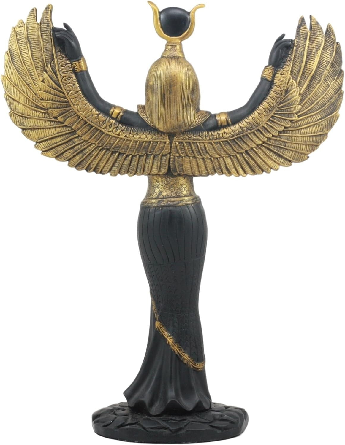 Handcrafted Isis Goddess Statue - 12" Open Wings Decor in Elegant Black & Gold