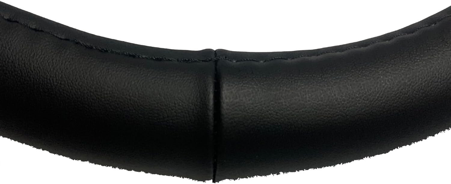 Easy Clean Black Leather Steering Wheel Cover 15.5-16 Inch for Truck Interiors