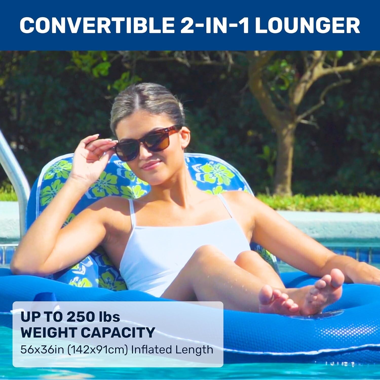 Extra Large Aqua Campania 2-in-1 Pool Float with Adjustable Backrest & Cupholder