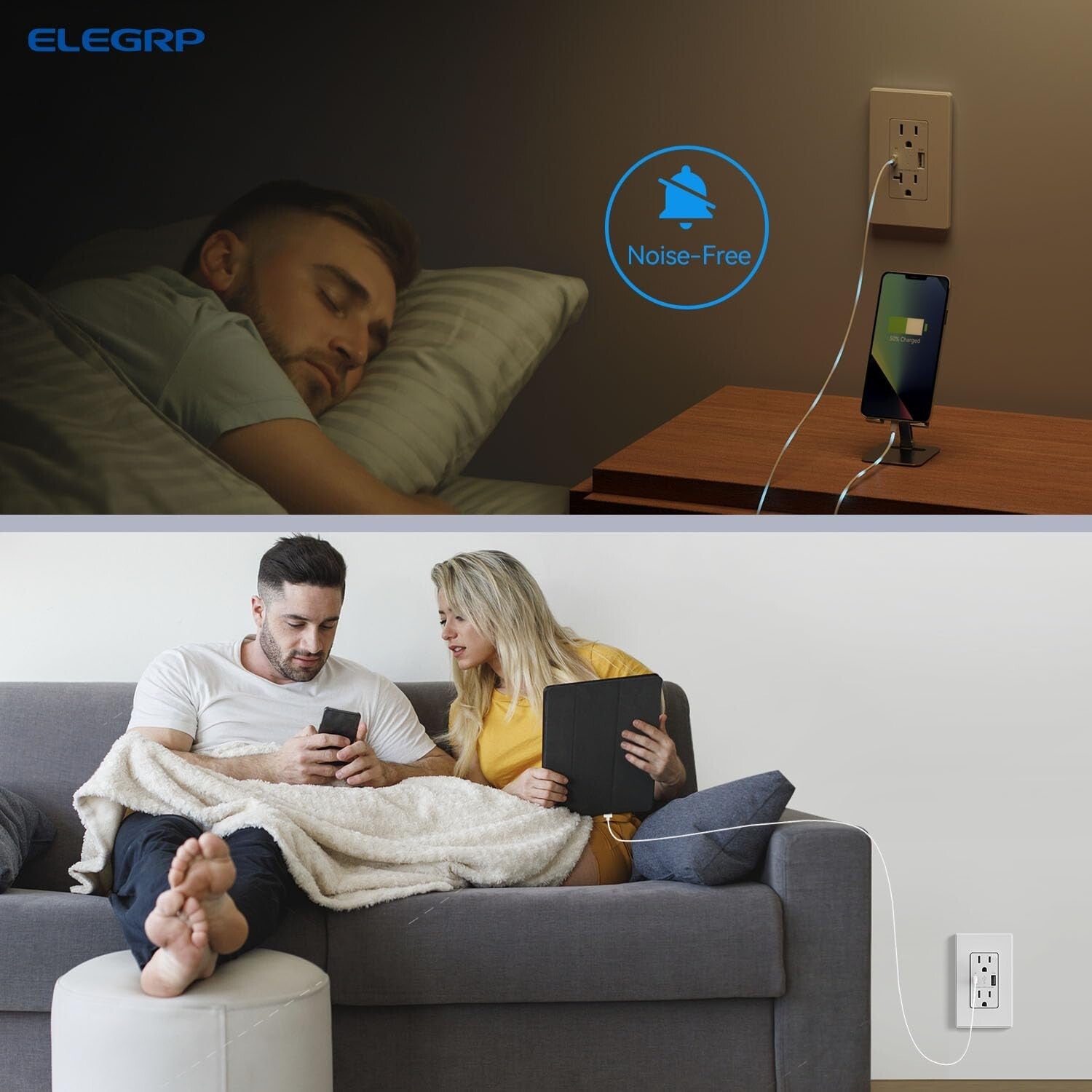 Tamper Resistant USB Outlets with Dual Ports - Easy Install 6 Pack, Matte White