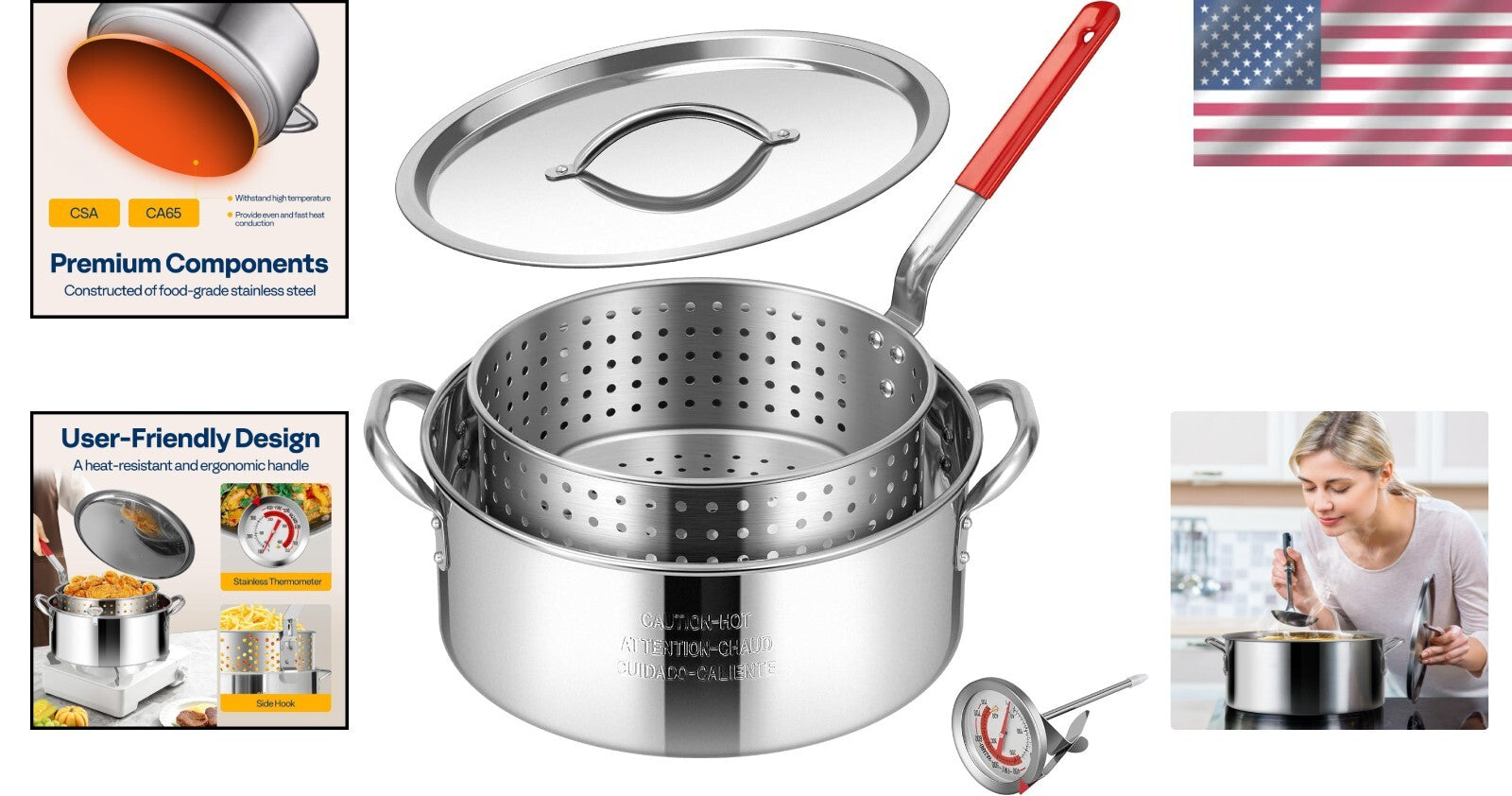 Versatile 10Qt Stainless Steel Deep Fryer - Ideal for Chicken, Seafood & Fries