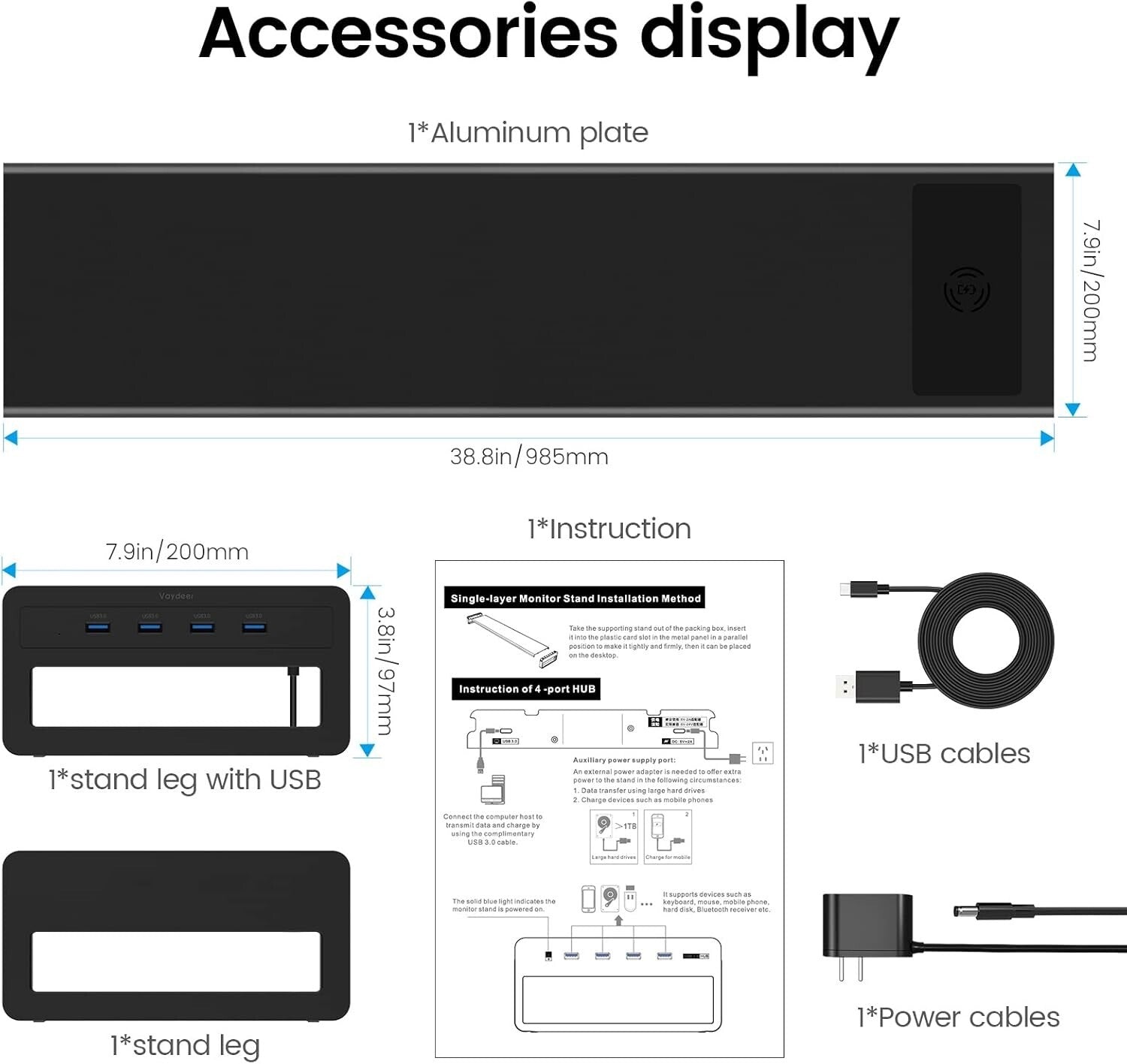 High-Quality Dual Monitor Riser with Fast Wireless Charging & 4 USB Ports