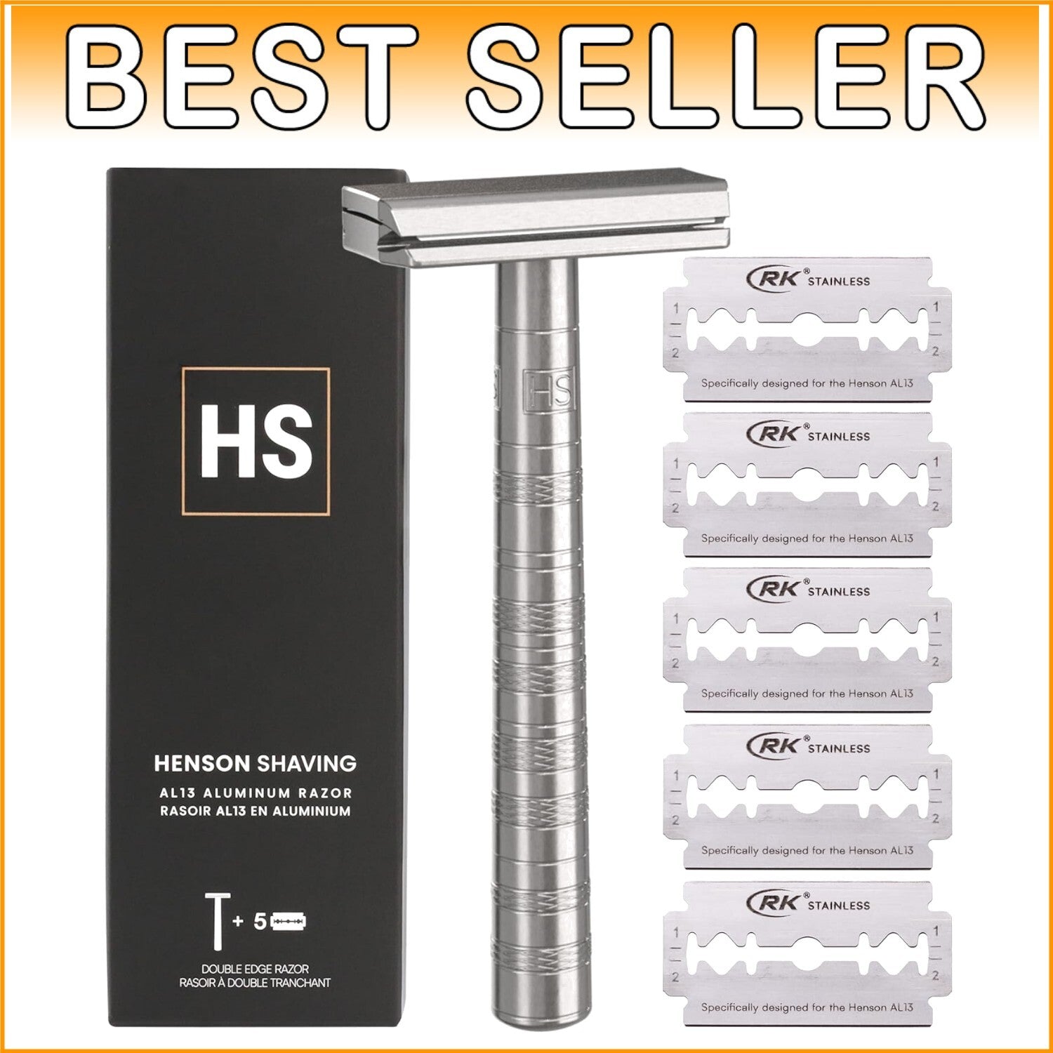 Henson Precision Double Edge Razor with 5 Spare Blades - Skin-Friendly Shaving