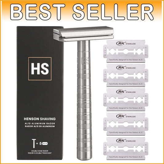 Henson Precision Double Edge Razor with 5 Spare Blades - Skin-Friendly Shaving