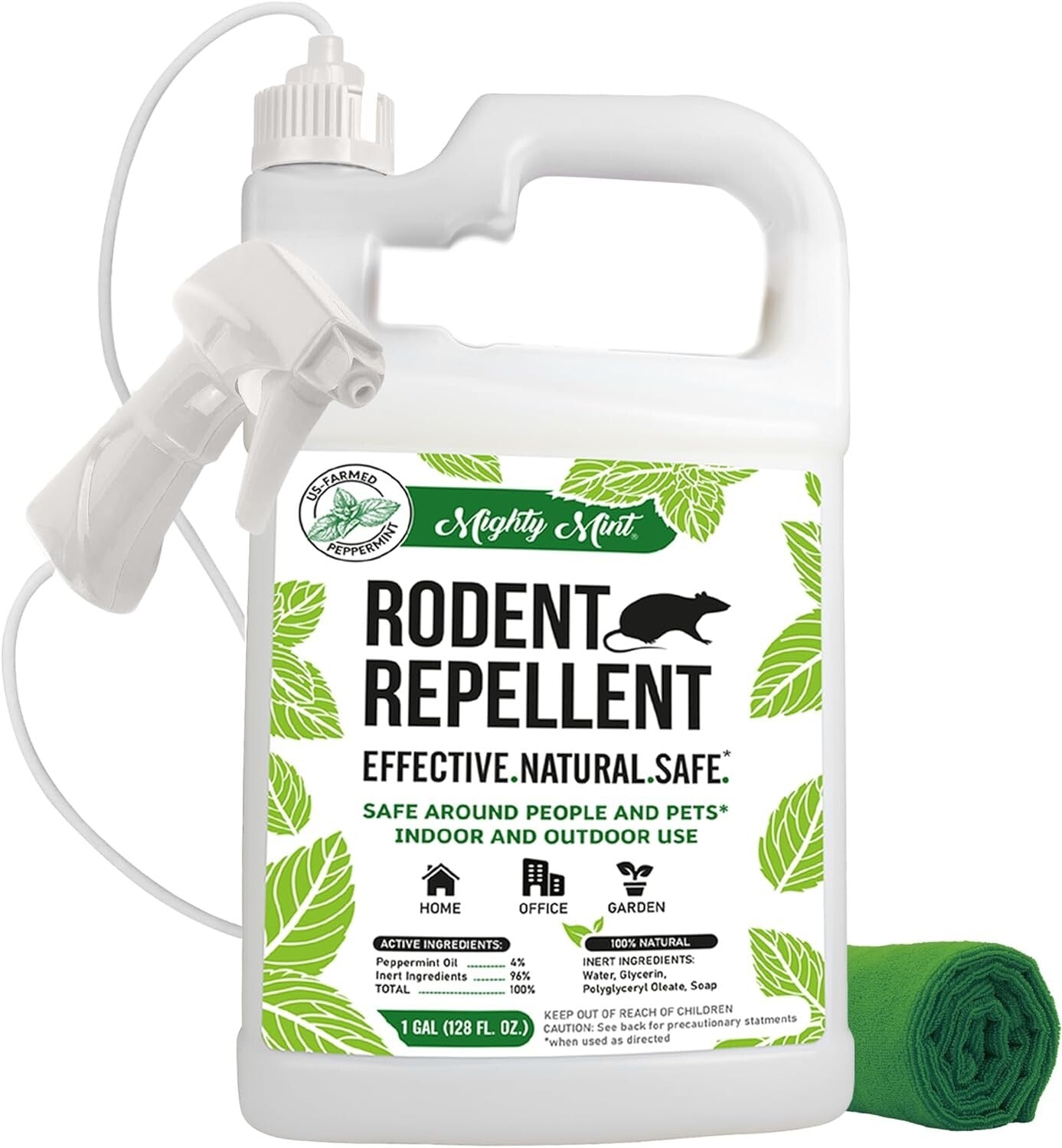 1 Gallon Natural Peppermint Oil Spray - Effective Rodent Repellent with Cloth