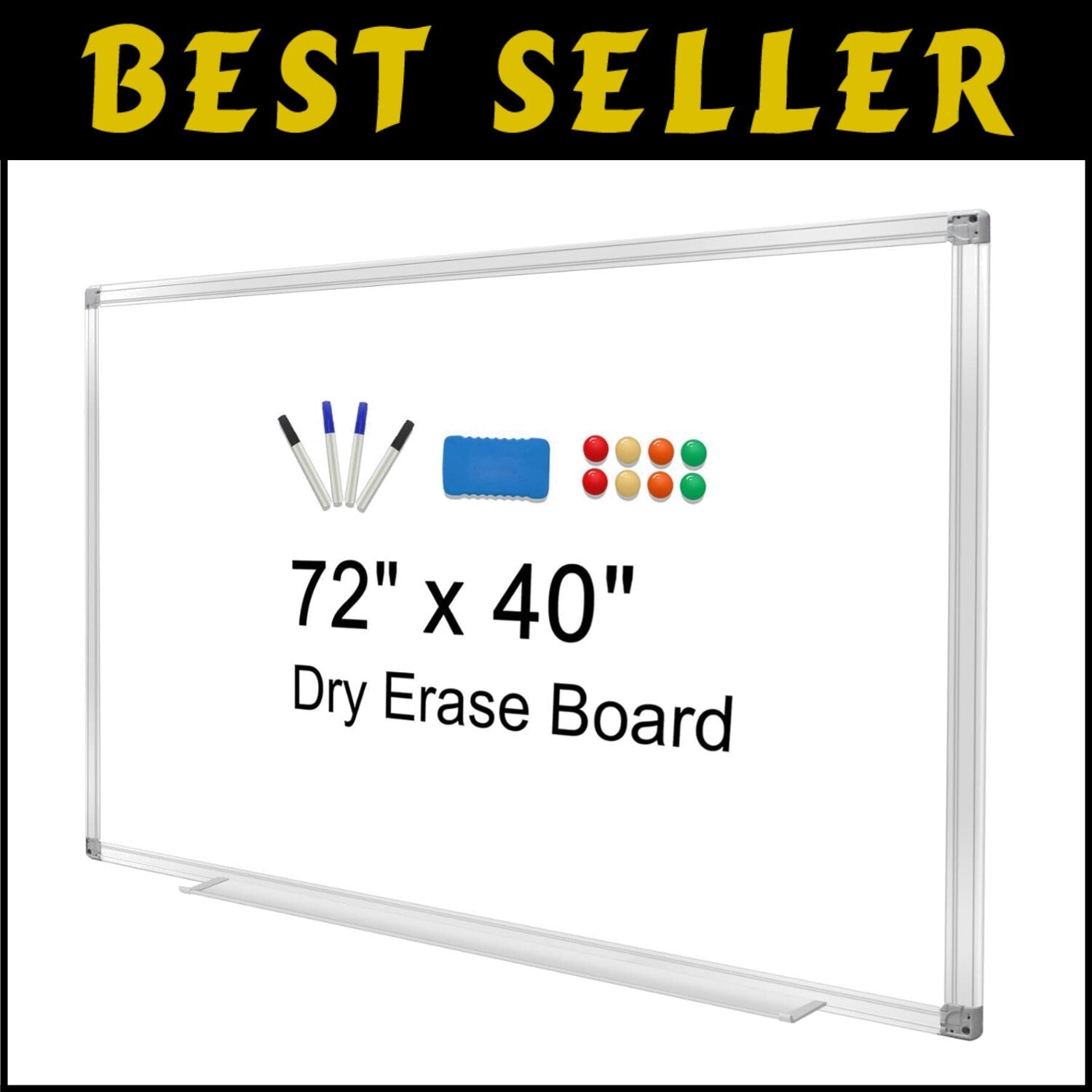 72"x40" Magnetic Dry Erase Board - Wall-Mounted Aluminum Presentation Tool