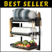 Load image into Gallery viewer, 3-Tier Black Stainless Steel Dish Rack with Utensil Holder - Space-Saving Design