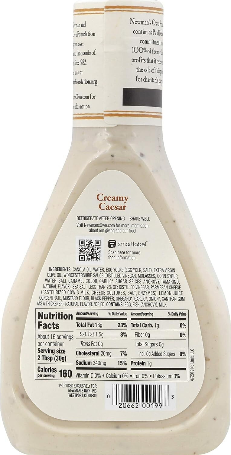 Newman's Own Creamy Caesar Dressing 16 oz - Perfect for Salads & More - 6 Pack