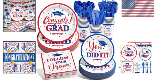 Celebratory 175 PCS Graduation Dinnerware - Easy Cleanup for Class of 2025
