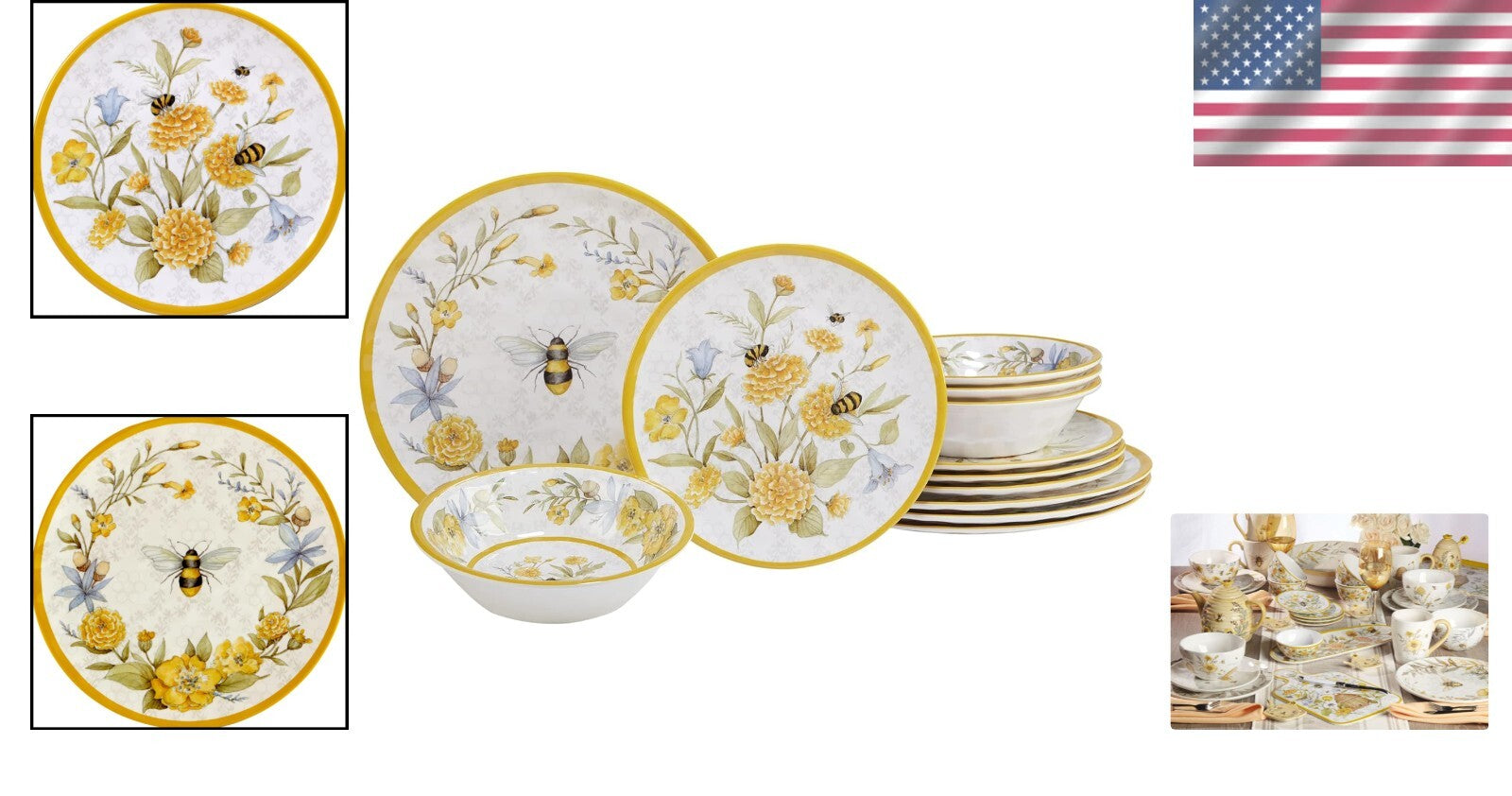 Charming Bee & Floral 12-Piece Melamine Set for Spring & Summer Entertaining