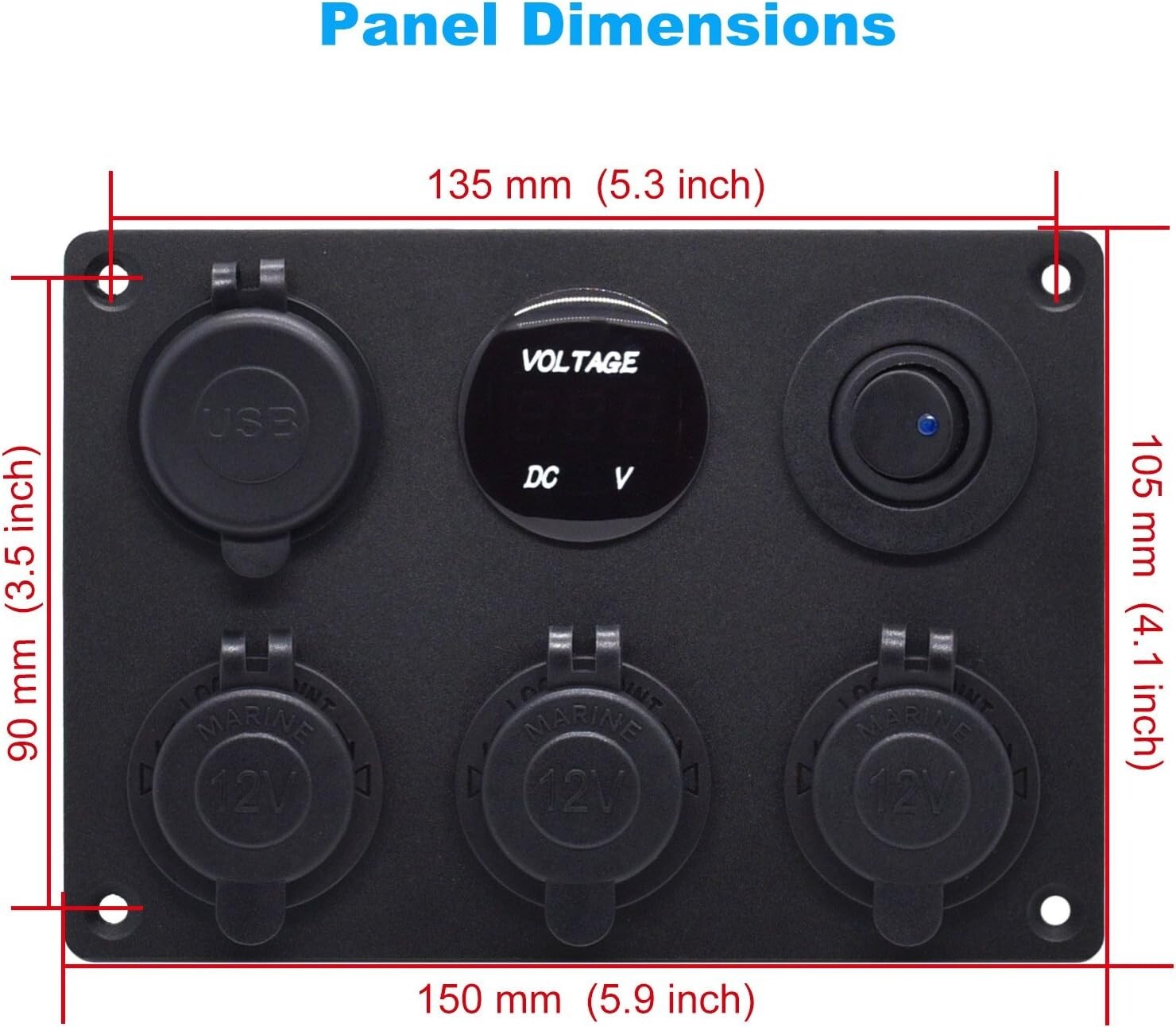 Multi-Function 12/24V Charger Panel with USB Ports & Toggle Switch for Vehicles