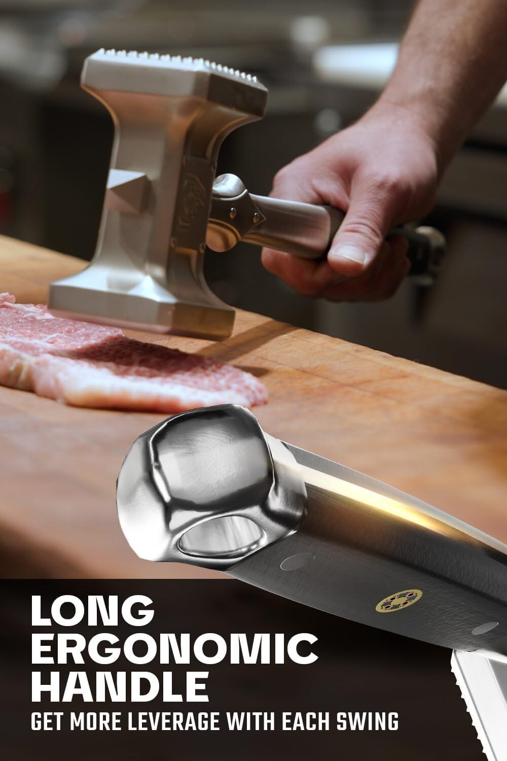 Extra-Large Meat Tenderizer with Dual-Sided Functionality - High-Carbon Steel