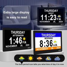 Load image into Gallery viewer, Ultra-Large 11.5" Day &amp; Date Clock, Alarm for Seniors - Non-Abbreviated Display