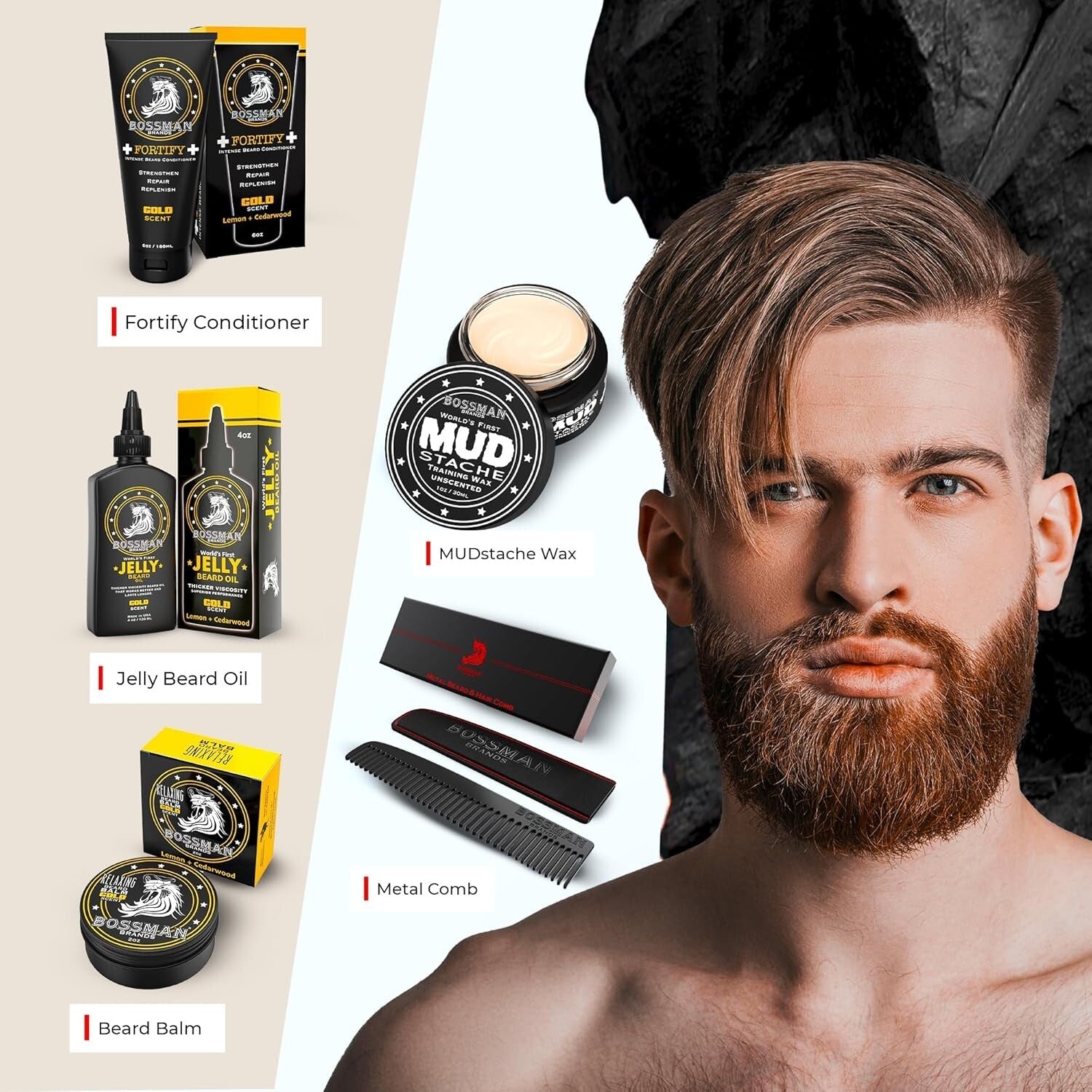 Luxury 5-Piece Complete Beard Grooming Kit - Gold Scent & Natural Care
