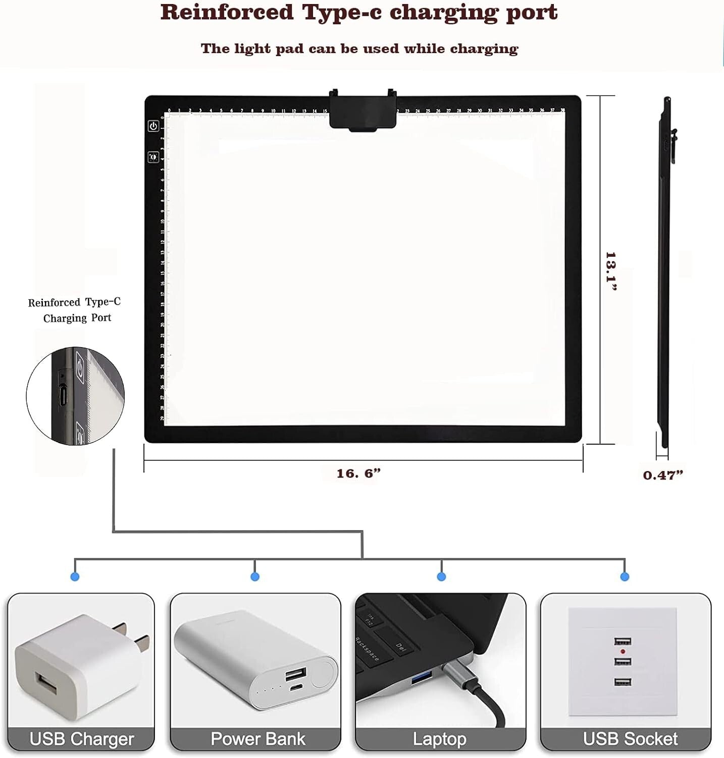 Versatile LED Tracing Light Pad with Magnetic Clip and Padded Case for Artists