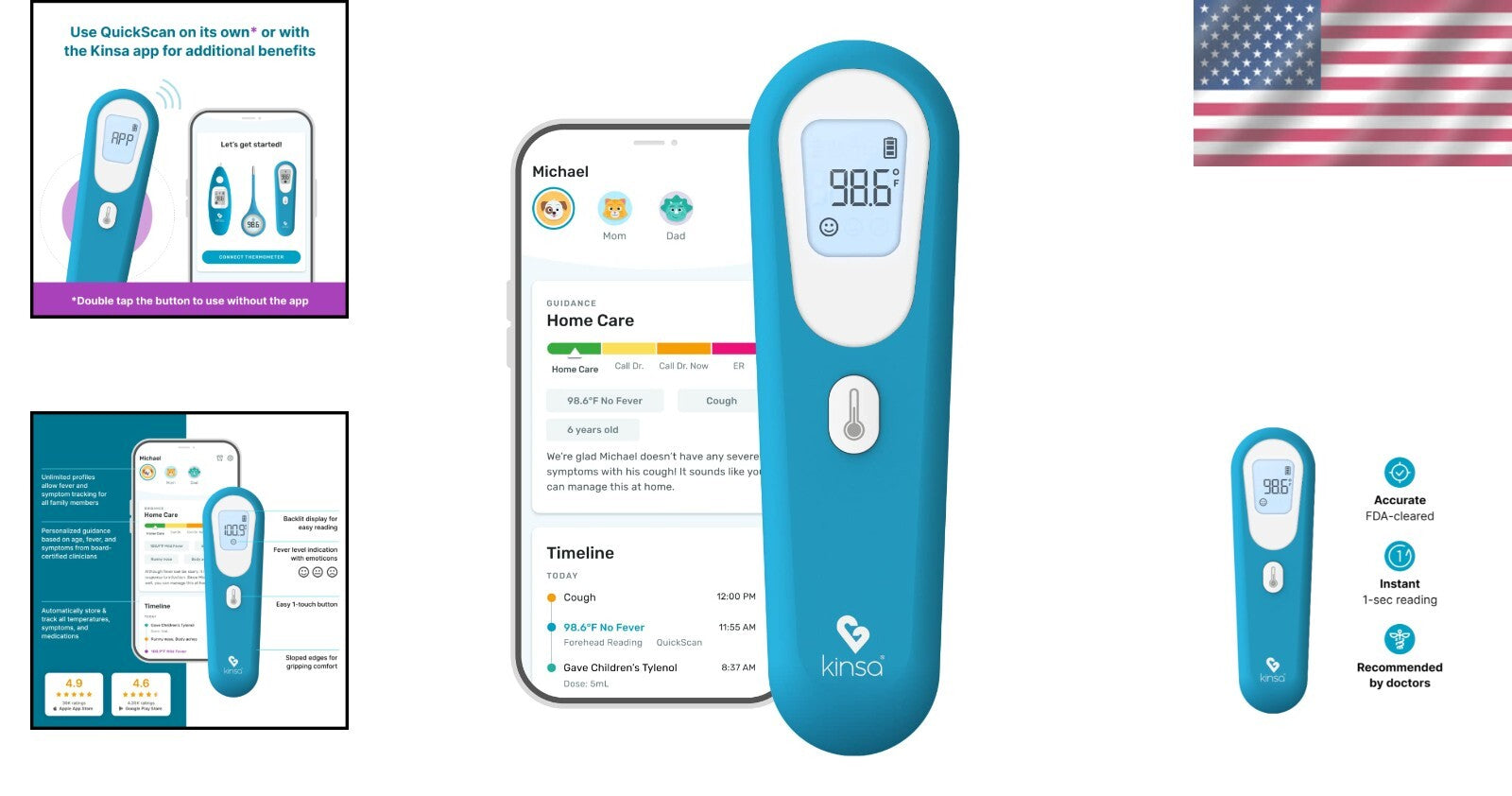 FDA-Cleared Digital Forehead Thermometer with App for Family Health Tracking