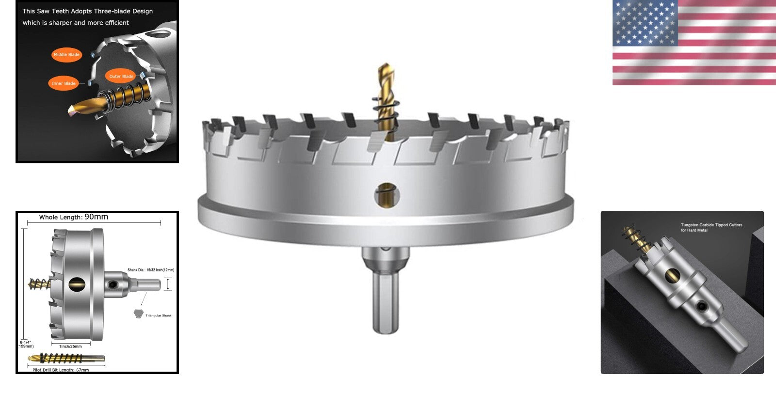 Robust Tungsten Carbide Tipped Hole Saw Drill Bit Set with Pilot Bits Included