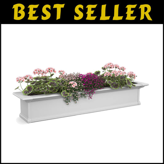 Lightweight 48 Inch White Window Box with Built-In Reservoir for Thriving Plants