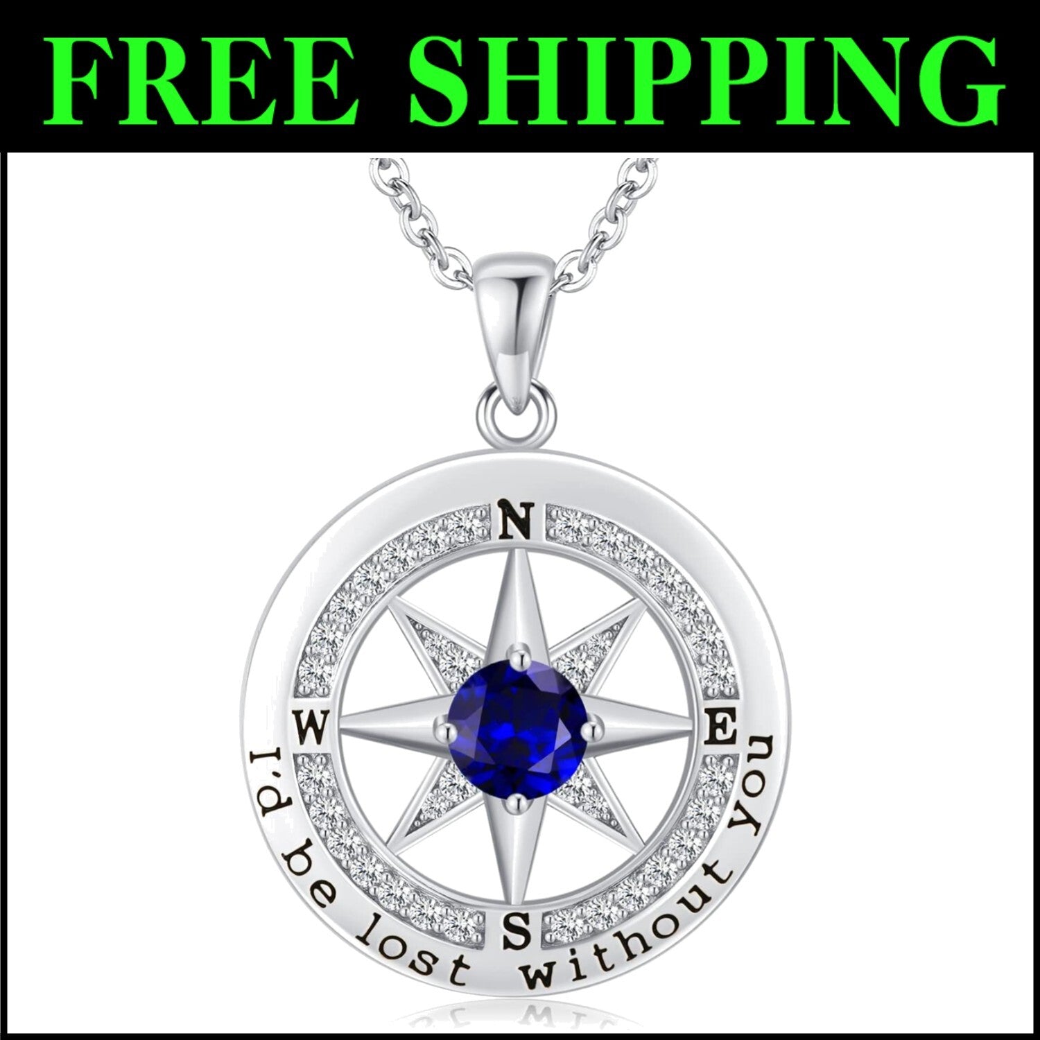 Sterling Silver Compass Necklace with Cubic Zirconia - Perfect Gift for Her