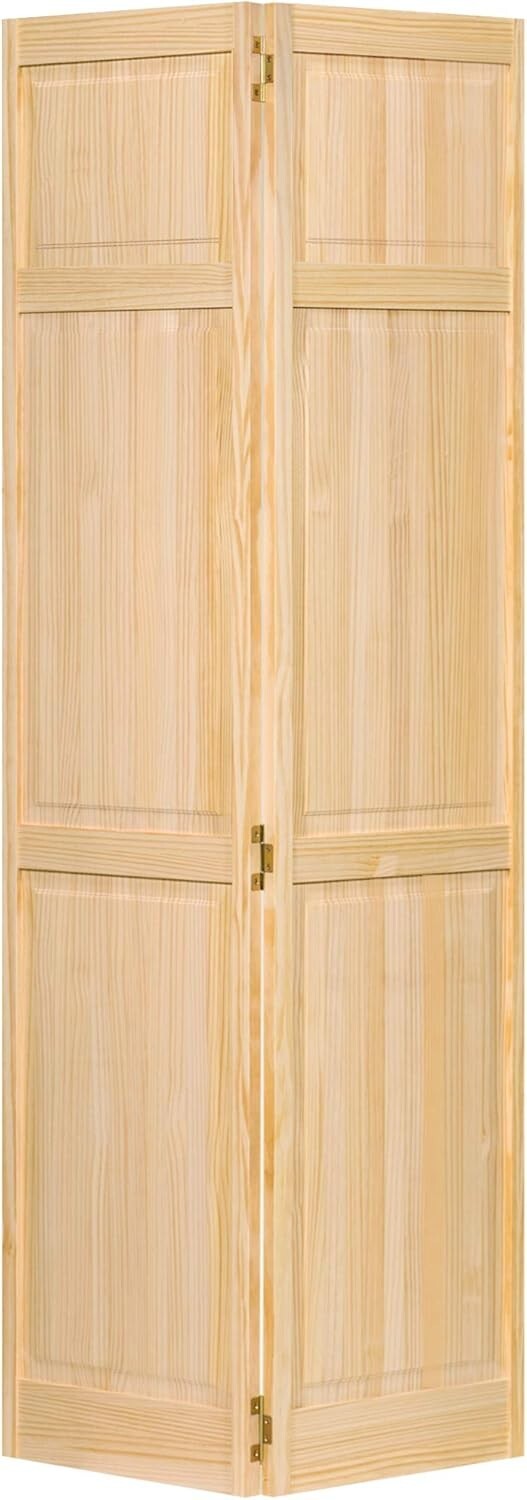 Lightweight Bi-Fold Closet Door, 80x36 - Solid Pine with Classic 6-Panel Design