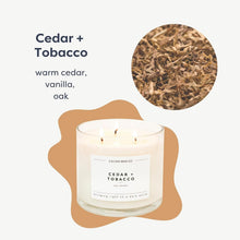 Load image into Gallery viewer, Classic 3-Wick Cedar Tobacco Candle in Glass Jar - 43 Hour Burn, Gift-Ready