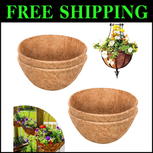 4 Pack 20" Round Natural Coconut Coir Liners for Beautiful Hanging Baskets