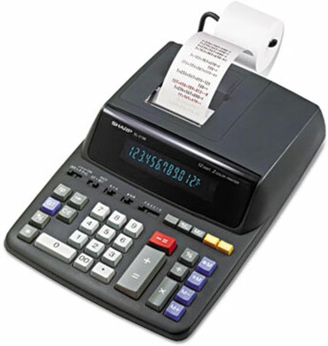 Elegant 12-Digit Desktop Printing Calculator with Large Blue Fluorescent Display