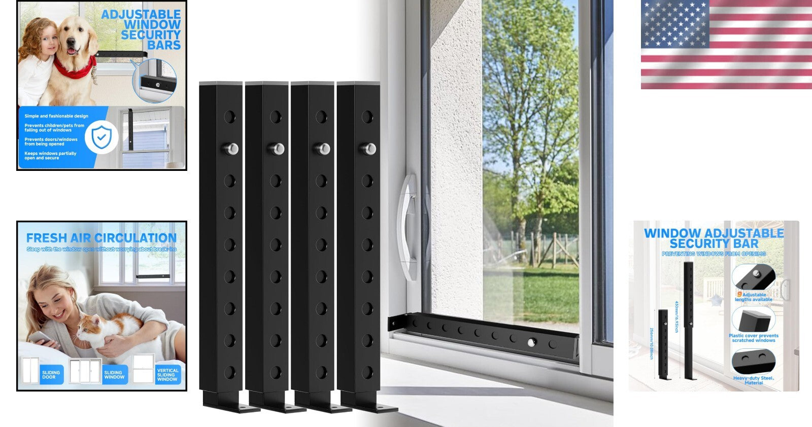 4 Pcs Vertical Window Security Bars - Adjustable Lengths for Enhanced Safety