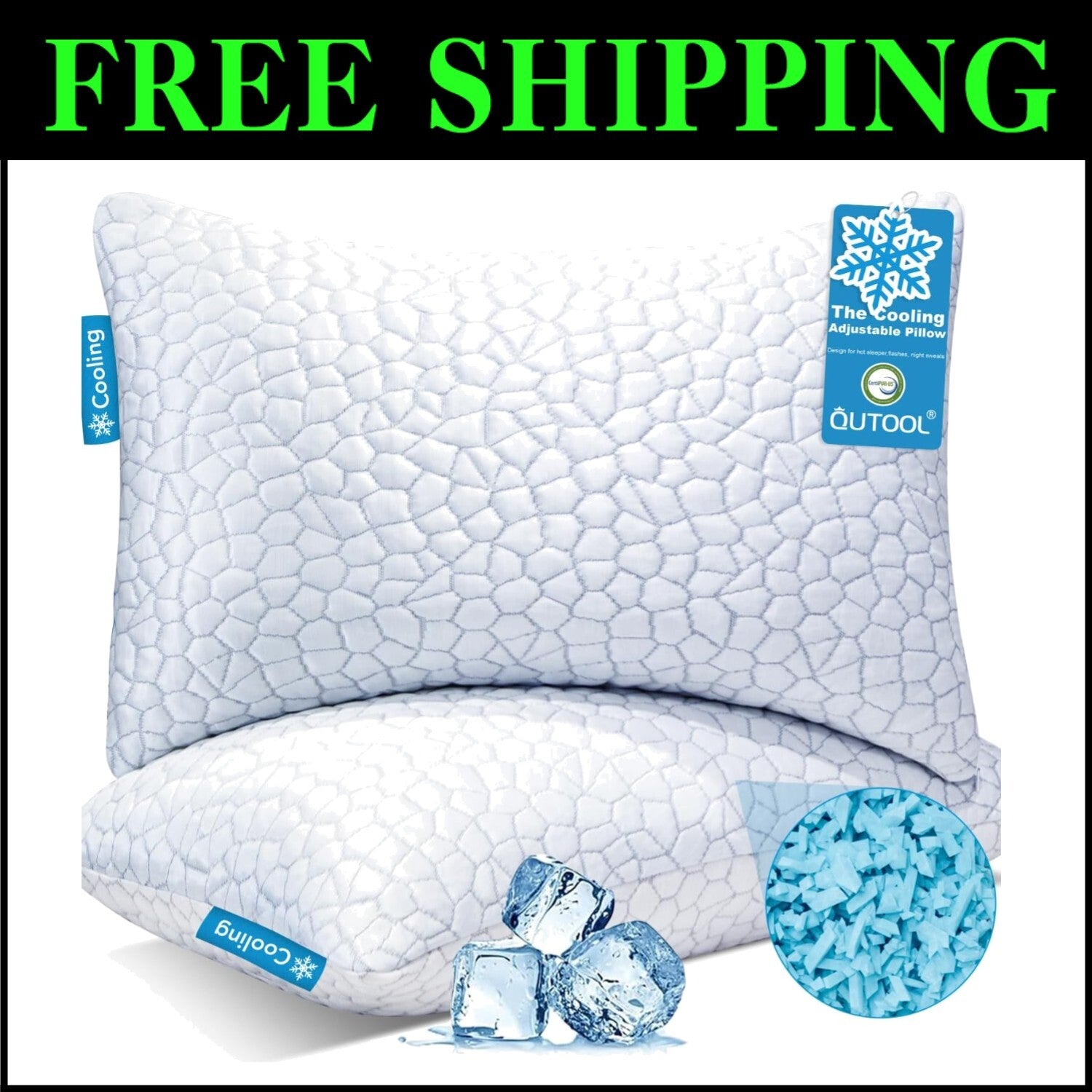 Luxury Cooling Pillows Set of 2 - Soft Gel Memory Foam for Side & Back Sleepers