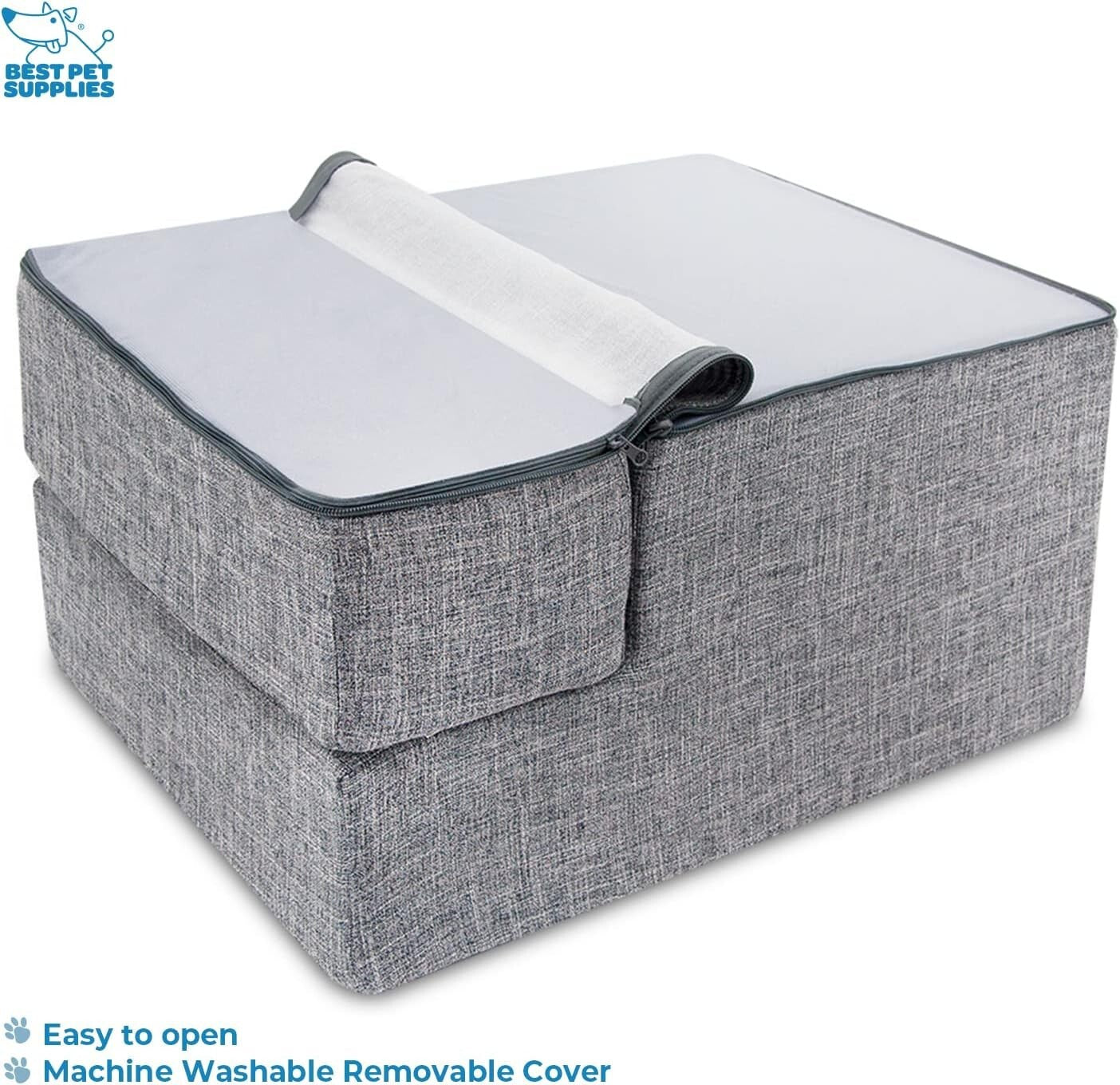 Elegant Non-Slip 3-Step Foam Pet Ladder for Small Dogs and Cats - Gray Linen