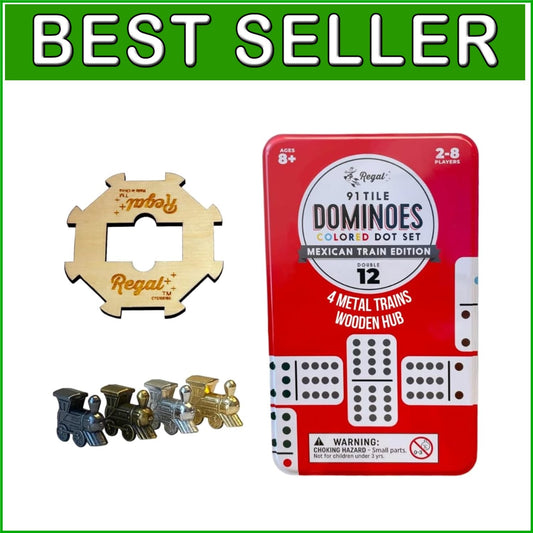 Double 12 Mexican Train Domino Set with 91 Colorful Tiles & 4 Metal Trains