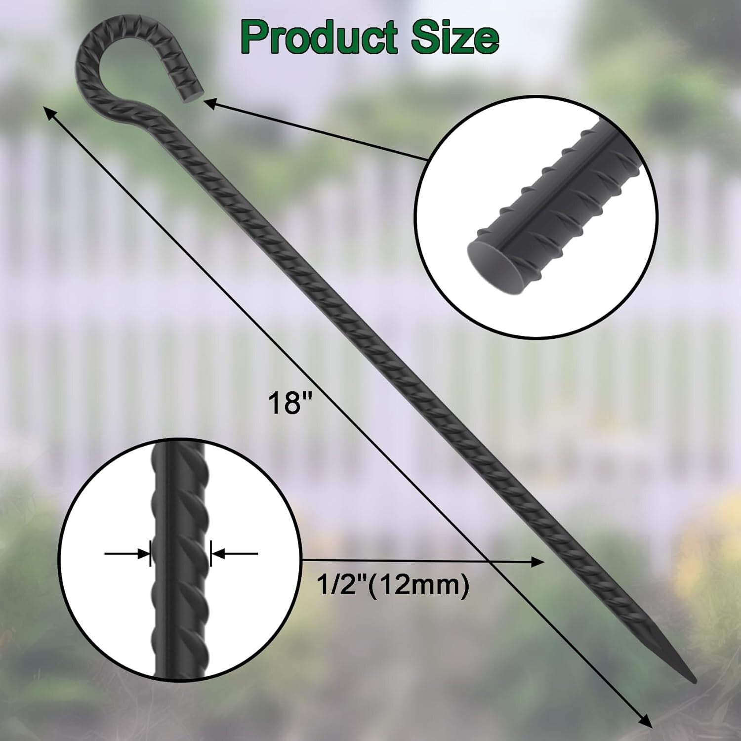 Durable 12 Pack of 18" Heavy Duty Rebar Stakes with Loop for Tents & Fences