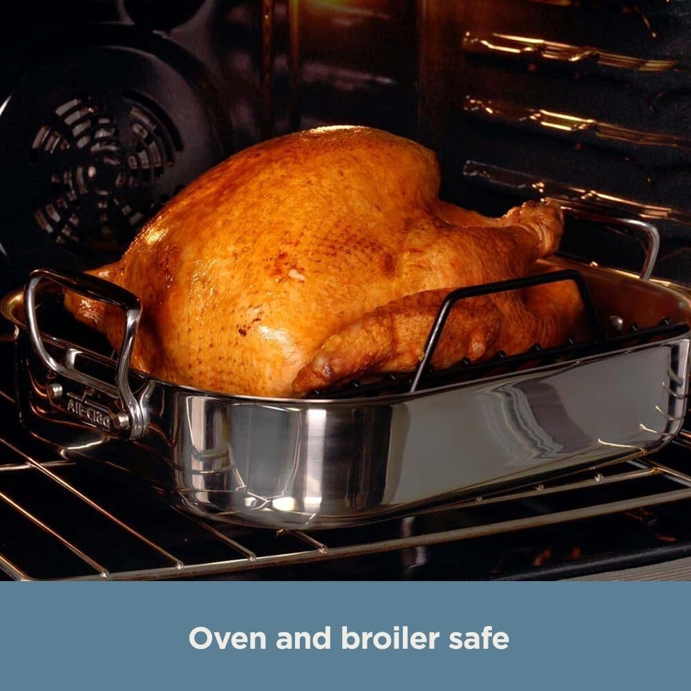 Elegant Stainless Steel Roaster with Nonstick Rack - Holds Up to 25-lb Turkey