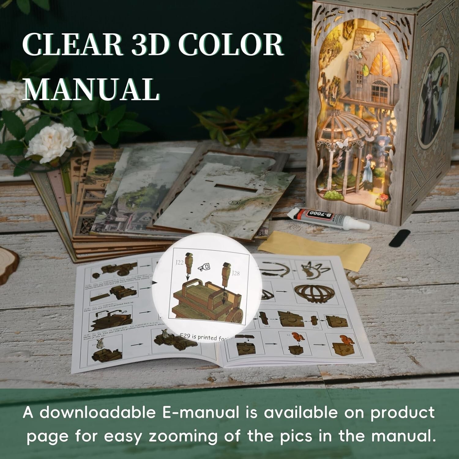 Creative 3D Wooden Book Nook with LED Lights - Elegant Dorothy's Adventure Decor