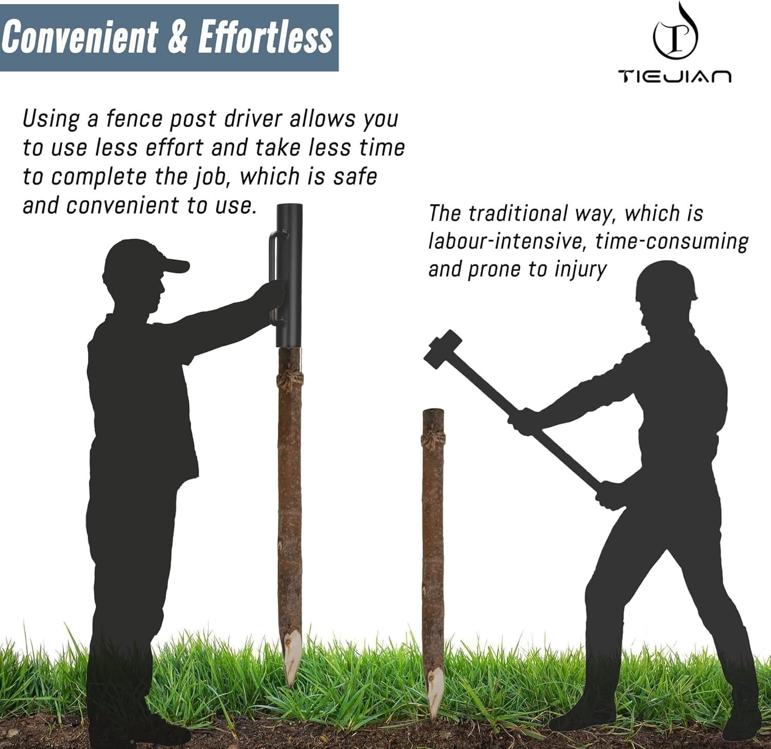 18 LB Heavy Duty Steel Fence Post Driver with Ergonomic Handle - Durable Black