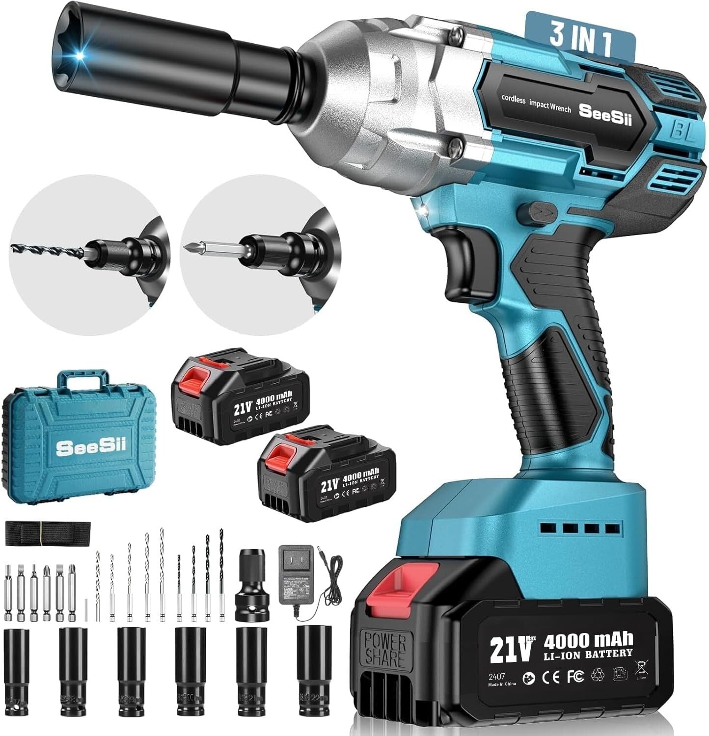 479 Ft-lbs Cordless Impact Wrench - Complete Set with Sockets & Charger Included