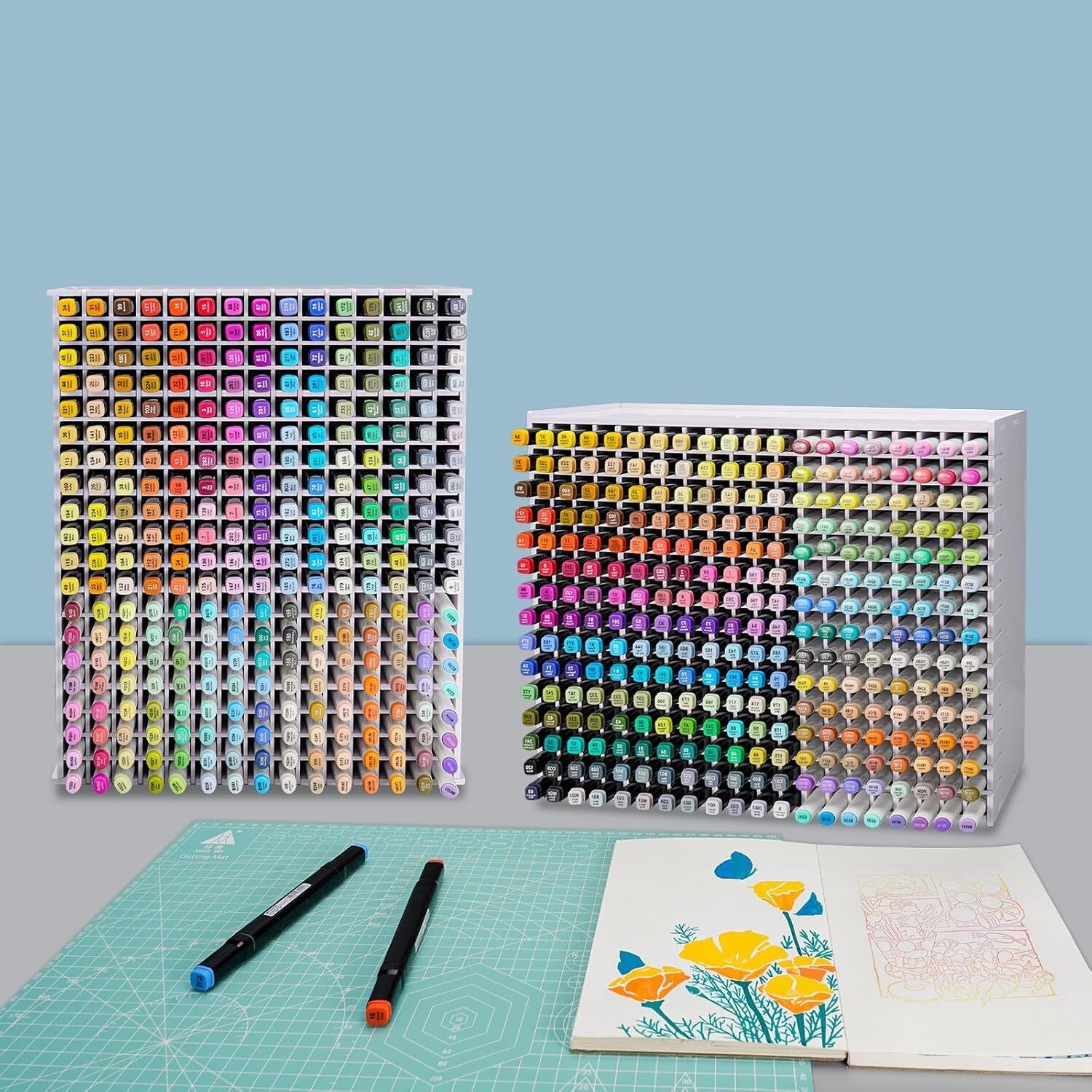 Art Marker Storage Rack for 300 Markers with Adjustable Dividers - PVC Organizer